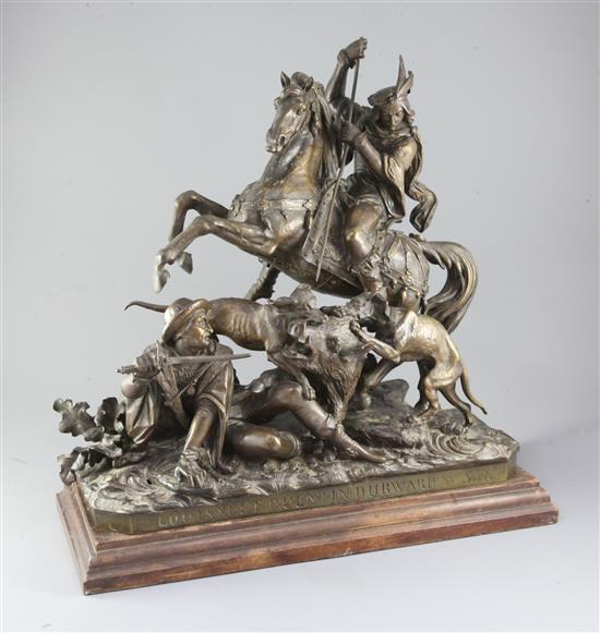 After Theodore Gechter (1796-1844). A late 19th century bronze group, Louis XI et Quentin Durward, height 18.5in.